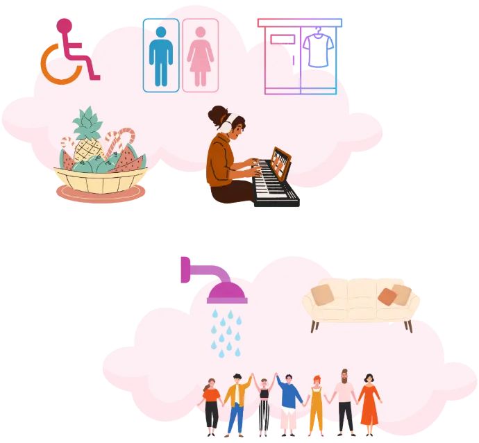 Services annexes, toilettes, accès handicapé fautueil, vestiaires